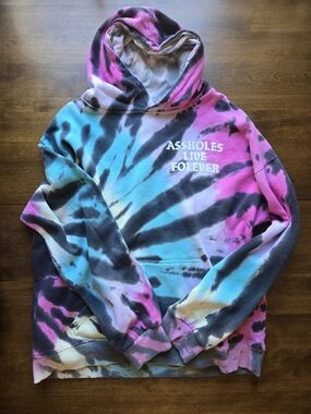 Assholes Live Forever Tie Dye Hoodie XL Graphic Streetwear Multicolor